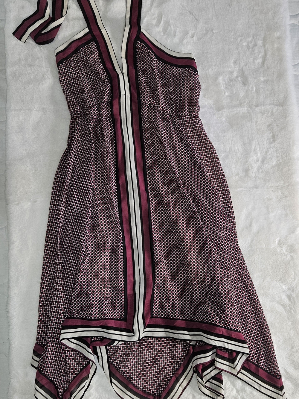 Michael Kors Magenta and White Asymmetrical Halter Dress